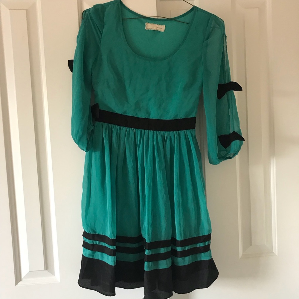Vintage Teal dress with Black Bow